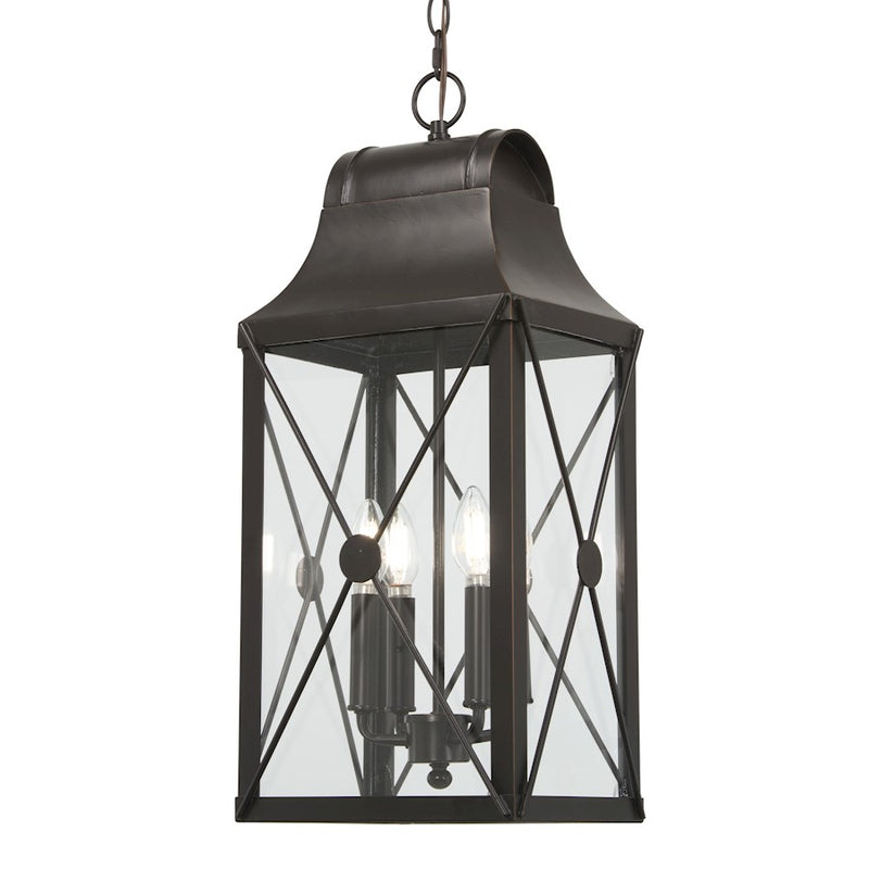 Minka Lavery De Luz 24in 4-Light Outdoor Hanging Lantern | Oil Rubbed Bronze with Gold Highlights and Clear Glass | Covered Patio | Model 73297-143C