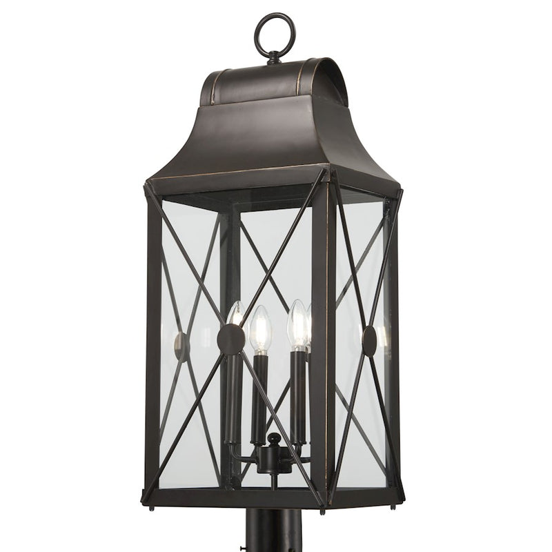 Minka Lavery De Luz 24in 4-Light Outdoor Hanging Lantern | Oil Rubbed Bronze with Gold Highlights and Clear Glass | Covered Patio | Model 73297-143C