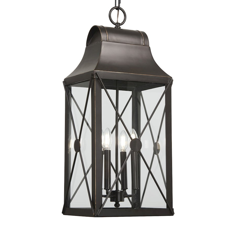 Minka Lavery De Luz 29in 4-Light Outdoor Hanging Lantern | Oil Rubbed Bronze and Gold Aluminum and Glass | Covered Patio & | Model 73298-143C
