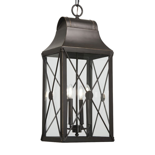 Minka Lavery De Luz 29in 4-Light Outdoor Hanging Lantern | Oil Rubbed Bronze and Gold Aluminum and Glass | Covered Patio & | Model 73298-143C