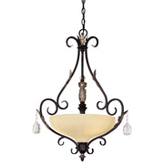 Minka Lavery Bellasera 24in 3-Light Pendant | Mediterranean Castlewood Walnut and Silver Highlights | Kitchen Island & Dining Room | Model 773-301