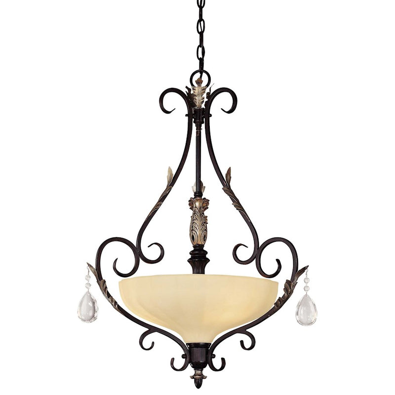 Minka Lavery Bellasera 24in 3-Light Pendant | Mediterranean Castlewood Walnut and Silver Highlights | Kitchen Island & Dining Room | Model 773-301