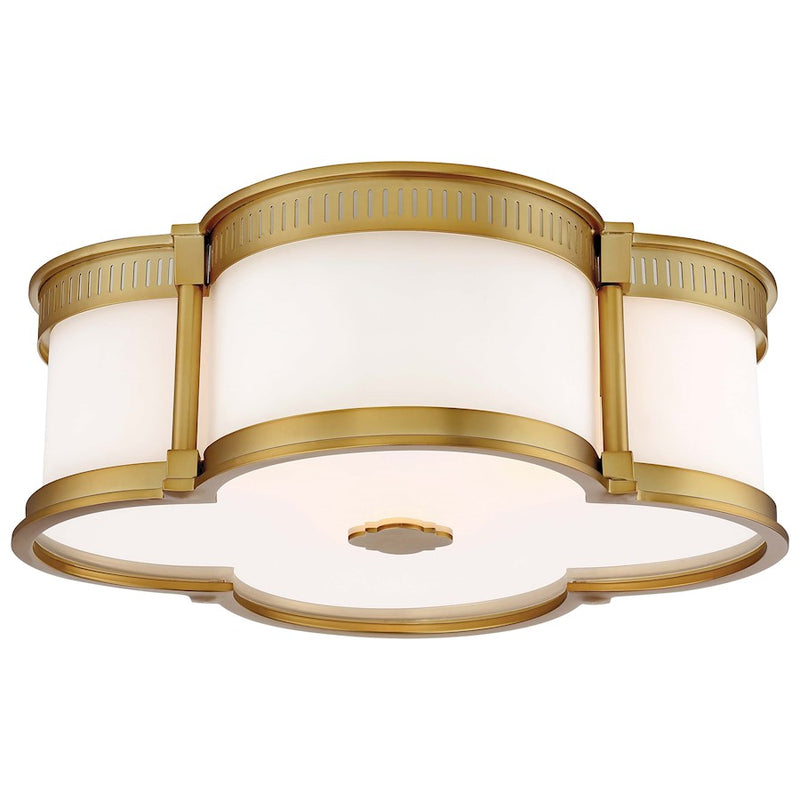 Minka Lavery 16in 3-Light Flush Mount | Transitional Liberty Gold and Etched White Glass | Bedroom & Hallway Ceiling Light | Model 824-249