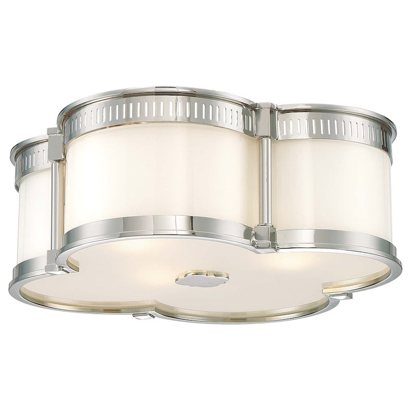 Minka Lavery 16in 3-Light Flush Mount | Transitional Polished Nickel and Etched White Glass | Bedroom & Hallway Ceiling Light | Model 824-613
