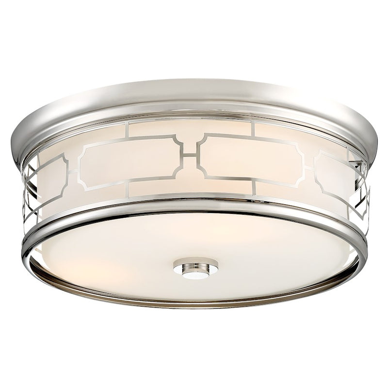 Minka Lavery 16in LED Flush Mount | Polished Nickel and White Glass | Bedroom & Hallway Ceiling Light | 16 x 16 x 6.25 in | Model 826-613-L