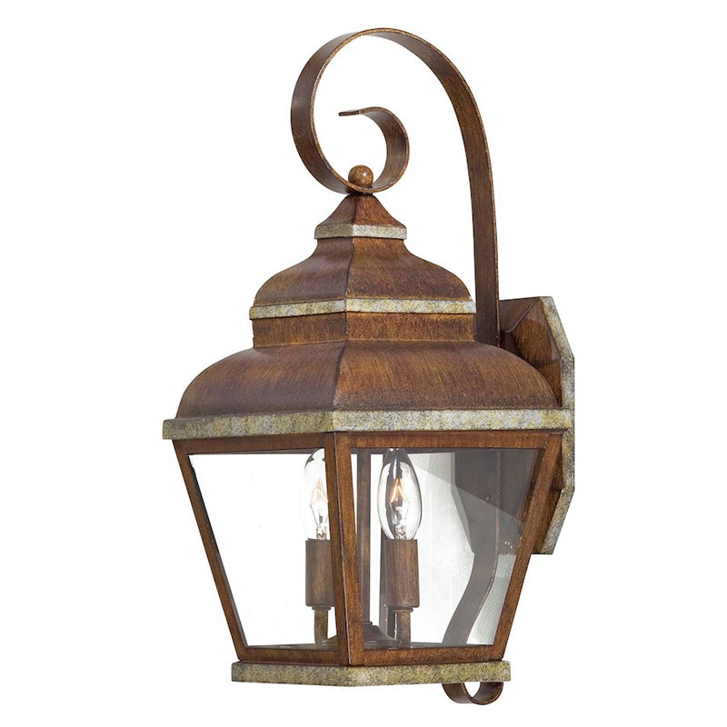 Minka Lavery Mossoro 2-Light Wall Sconce | Mission Walnut & Silver | Covered Patio & Entryway Lantern | 9 x 8 x 18 in | Model 8262-161