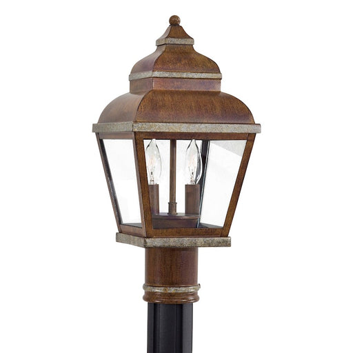 Minka Lavery Mossoro 8in 2-Light Post Mount | Mission Walnut and Silver Outdoor Lantern | Driveway & Garden Path | 8 x 8 x 16 in | Model 8266-161