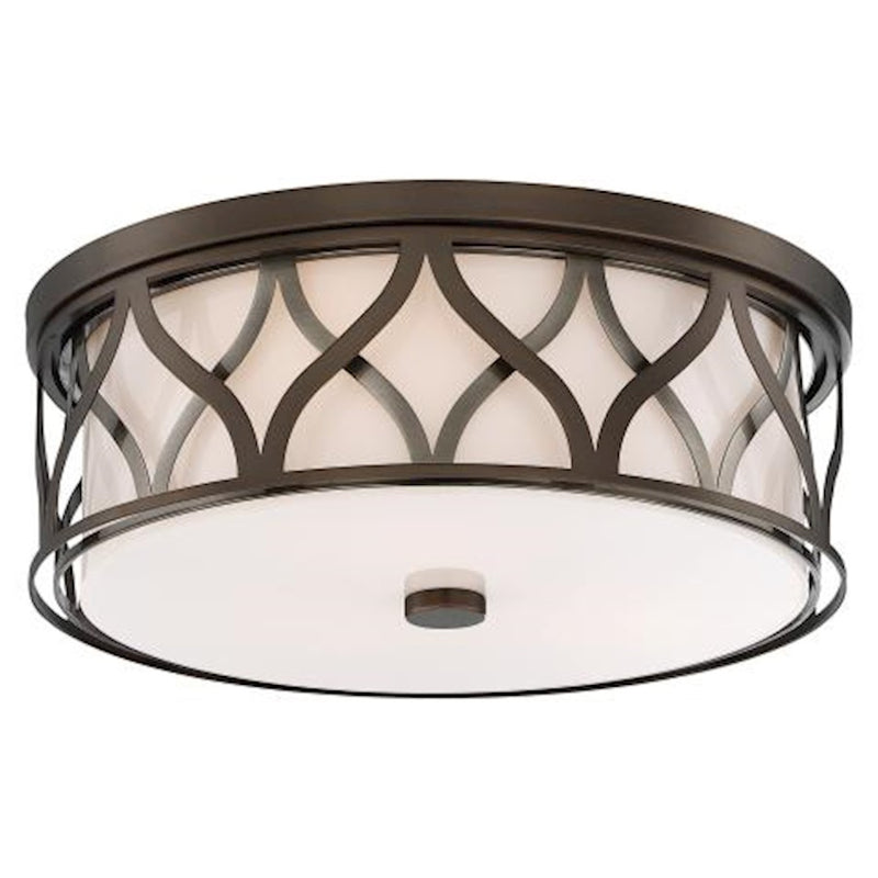 Minka Lavery Harvard Court 16in 1-Light Flush Mount | Transitional Harvard Court Bronze and Etched Opal Glass | Bedroom & Hallway | Model 840-102
