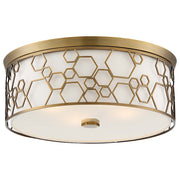 Minka Lavery 17in 1-Light Flush Mount | Transitional Polished Satin Brass and White Linen | Bedroom & Hallway | 17 x 17 x 6 in | Model 845-108