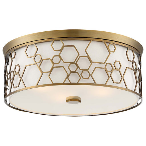 Minka Lavery 17in 1-Light Flush Mount | Transitional Polished Satin Brass and White Linen | Bedroom & Hallway | 17 x 17 x 6 in | Model 845-108