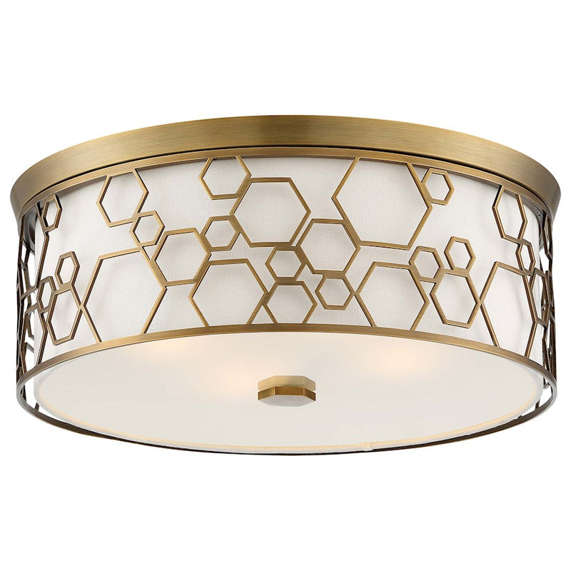 Minka Lavery 17in 1-Light Flush Mount | Transitional Polished Satin Brass and White Linen | Bedroom & Hallway | 17 x 17 x 6 in | Model 845-108