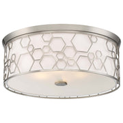Minka Lavery 17in Flush Mount | Transitional Brushed Nickel and White Linen Fabric | Bedroom & Hallway Ceiling Light | 17 x 17 x 6.5 in | Model 845-84