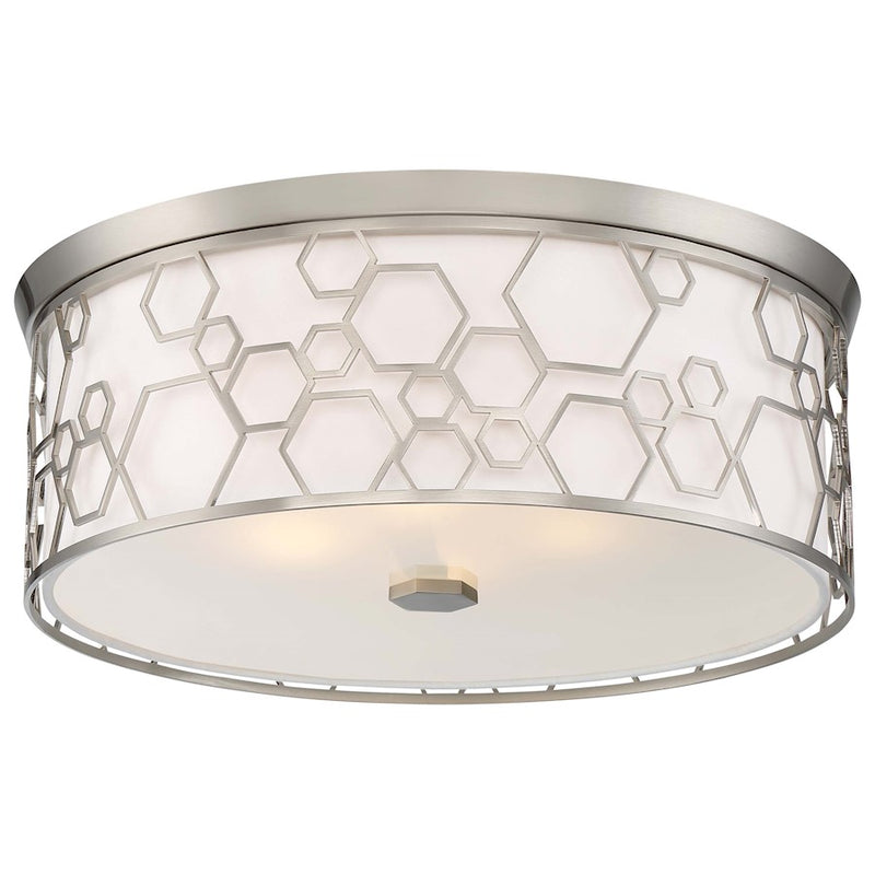 Minka Lavery 17in Flush Mount | Transitional Brushed Nickel and White Linen Fabric | Bedroom & Hallway Ceiling Light | 17 x 17 x 6.5 in | Model 845-84