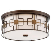 Minka Lavery 16in Flush Mount | Transitional Dark Brushed Bronze and Aged Brass with Frosted White Glass | Kitchen & Living Room | Model 846-104