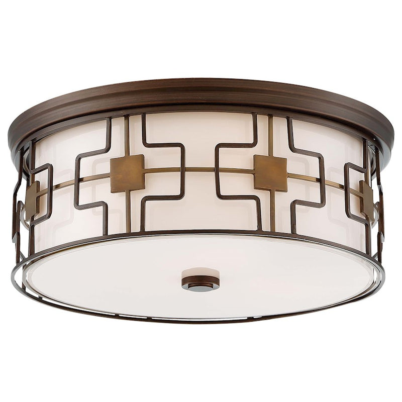 Minka Lavery 16in Flush Mount | Transitional Dark Brushed Bronze and Aged Brass with Frosted White Glass | Kitchen & Living Room | Model 846-104