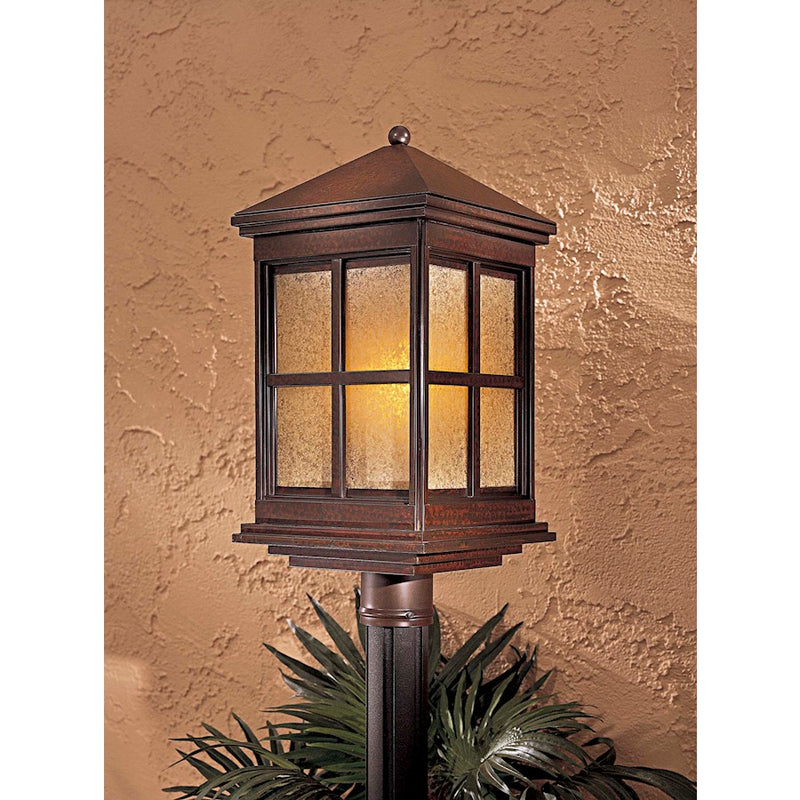 Minka Lavery Berkeley 1-Light Post Light | Mission Rust Brass and Seeded Glass | Driveway & Garden Path | 10 x 10 x 22 in | Model 8566-51-PL