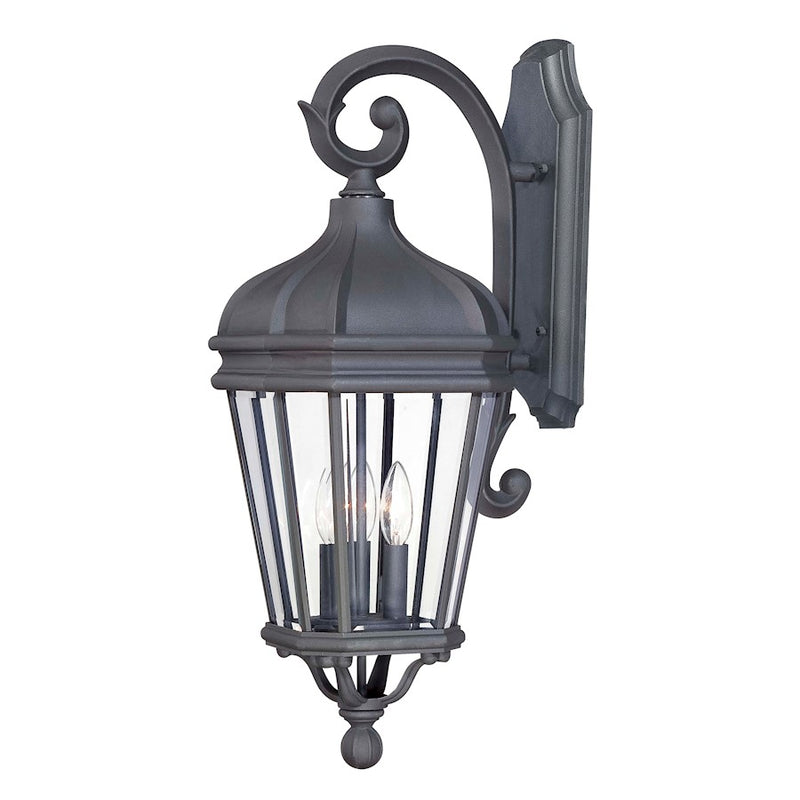 Minka Lavery Harrison 28in 3-Light Wall Sconce | Traditional Black Metal and Clear Beveled Glass | Outdoor Covered Porch & Entryway | Model 8692-66