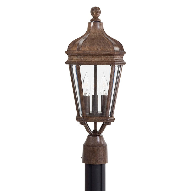 Minka Lavery Harrison 8in 3-Light Post Light | Traditional Vintage Rust Metal and Clear Beveled Glass | Outdoor Entryway & Garden | Model 8695-61