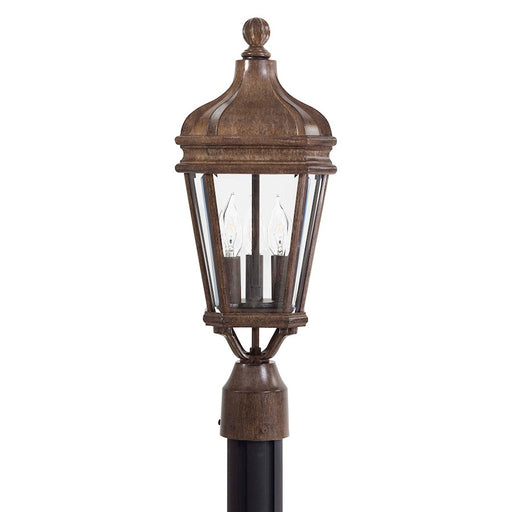 Minka Lavery Harrison 8in 3-Light Post Light | Traditional Vintage Rust Metal and Clear Beveled Glass | Outdoor Entryway & Garden | Model 8695-61