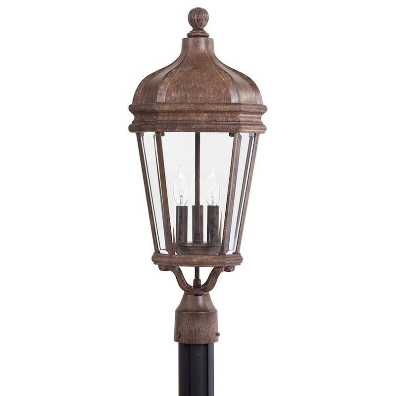 Minka Lavery Harrison 10in 3-Light Post Light | Vintage Rust Metal and Clear Beveled Glass | Outdoor Patio & Garden | 10 x 10 x 26 in | Model 8696-61