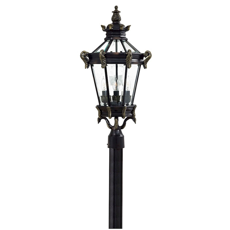 Minka Laver Stratford Hall 14in 4-Light Post Mount | Traditional Heritage Gold and Beveled Glass | Outdoor Entryway & Garden | Model 8936-95