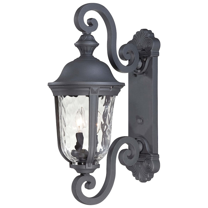 Minka Lavery Ardmore 15in 2-Light Wall Sconce | Traditional Black and Clear Hammered Glass | Outdoor Covered Patio & Entryway | Model 8991-66
