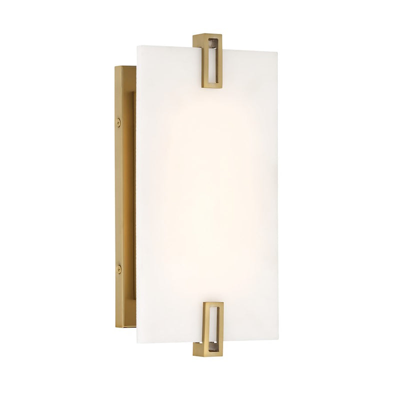 Minka Lavery Aizen 12in 1-Light LED Wall Sconce | Modern Soft Brass and Faux Alabaster Acrylic | Bathroom & Hallway | Model 924-695-L