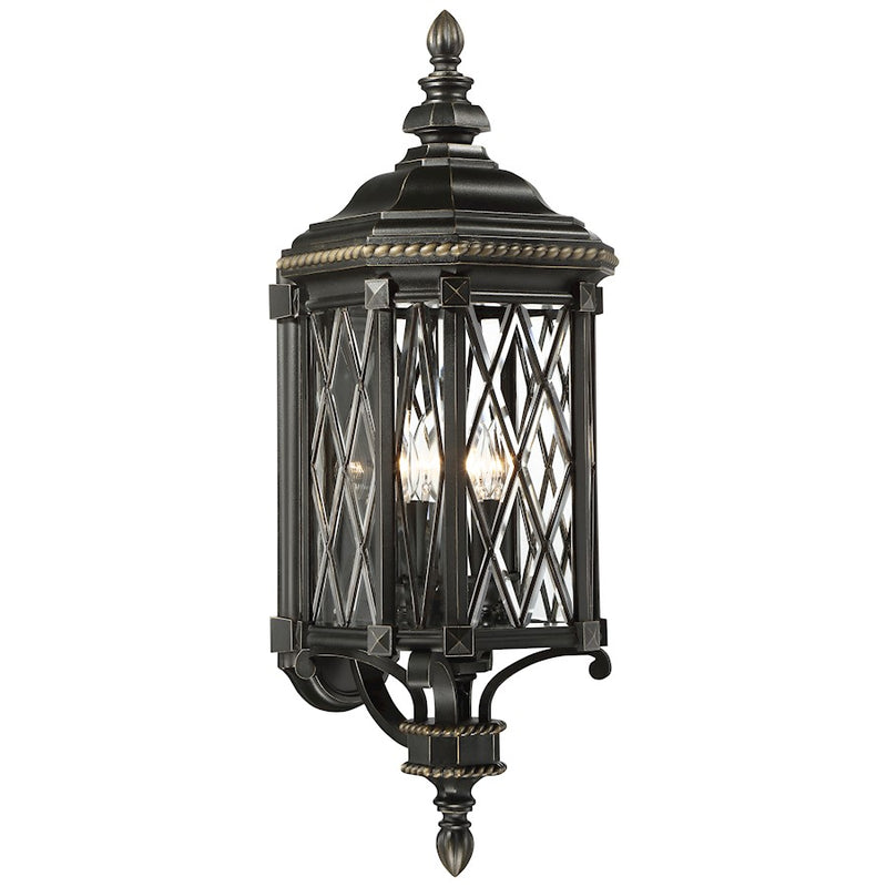 Minka Lavery Bexley Manor 4-Light Outdoor Wall Sconce | Traditional Black and Gold Metal | Covered Patio & Entryway | 11 x 14 x 32 in | Model 9322-585