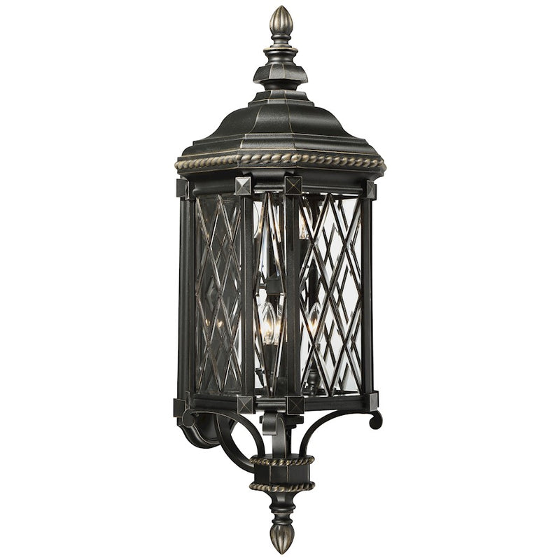 Minka Lavery Bexley Manor 38in 6-Light Outdoor Wall Sconce | Traditional Black and Gold | Covered Patio & Entryway | 13 x 15 x 38 in | Model 9323-585