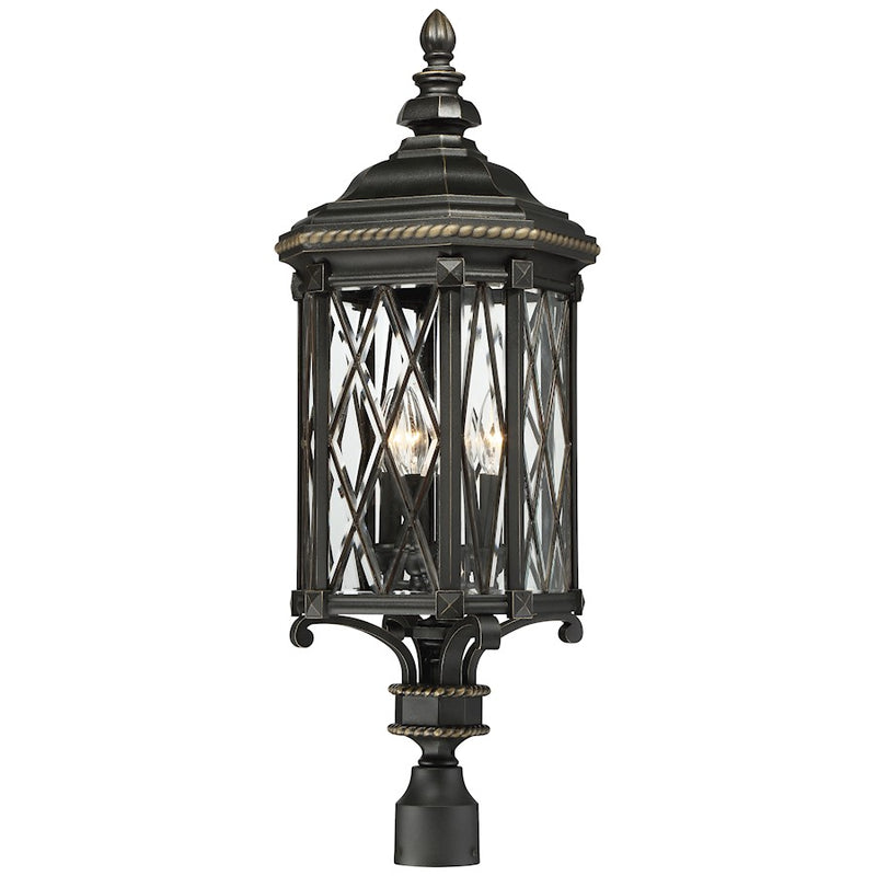Minka Lavery Bexley Manor 11in 4-Light Post Mount | Traditional Black and Gold | Outdoor Garage & Grand Porch | 11 x 11 x 32 in | Model 9326-585
