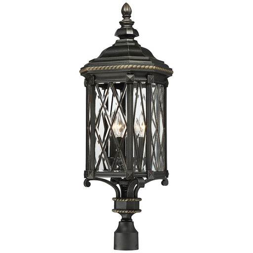 Minka Lavery Bexley Manor 11in 4-Light Post Mount | Traditional Black and Gold | Outdoor Garage & Grand Porch | 11 x 11 x 32 in | Model 9326-585