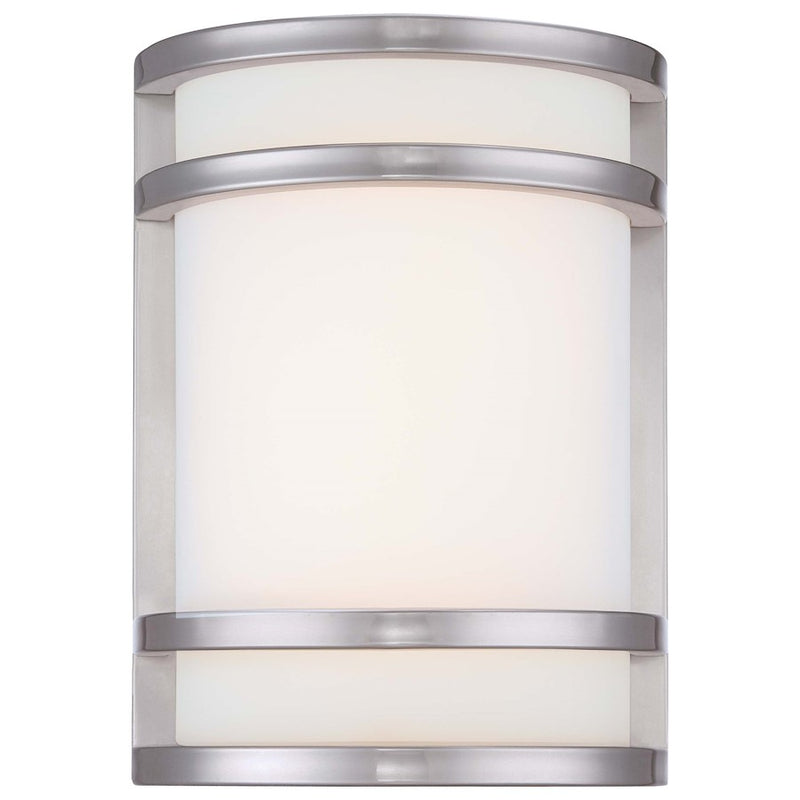 Minka Lavery Bay View 1-Light Wall Sconce | Contemporary Brushed Stainless Steel | Outdoor Entryway & Patio Accent | 7 x 4 x 9.5 in | Model 9801-144