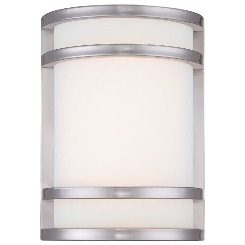 Minka Lavery Bay View 1-Light Wall Sconce | Contemporary Brushed Stainless Steel | Outdoor Entryway & Patio Accent | 7 x 4 x 9.5 in | Model 9801-144