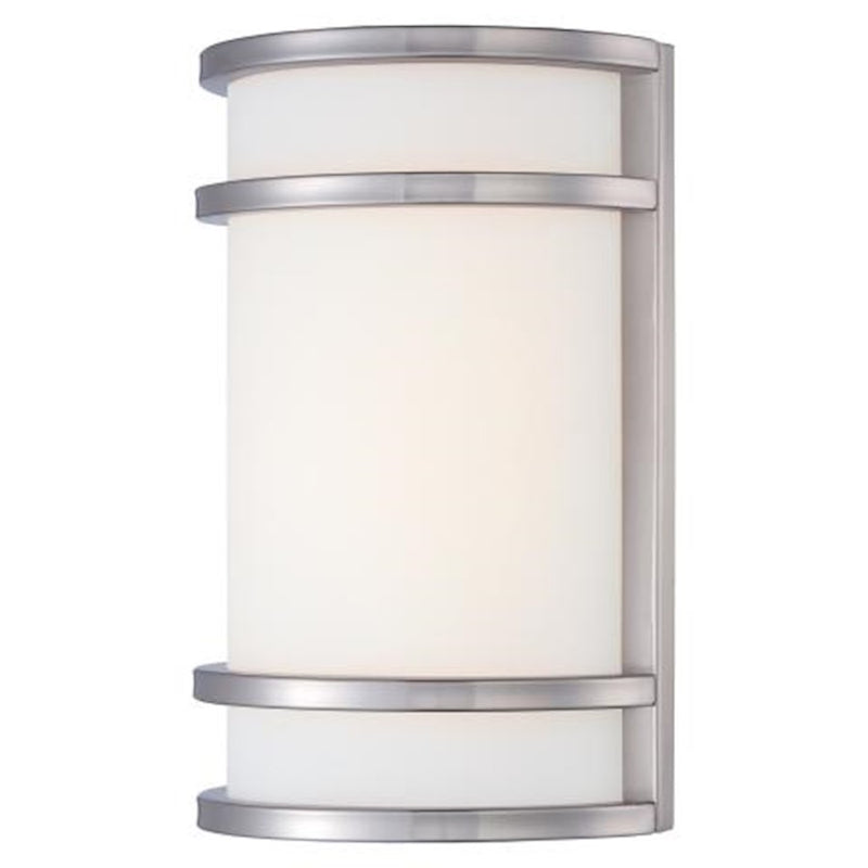 Minka Lavery Bay View 8in LED Wall Sconce | Contemporary Brushed Stainless Steel | Outdoor Entryway & Patio | 8 x 4 x 12 in | Model 9802-144-L