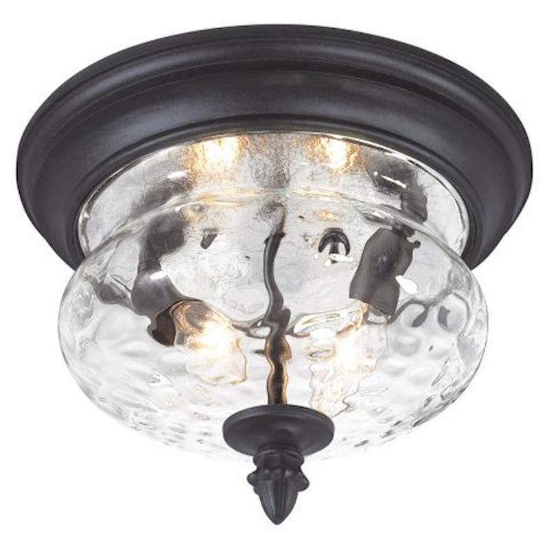 Minka Lavery Ardmore 12in 2-Light Flush Mount | Traditional Black Steel and Clear Hammered Glass | Entryway & Hallway | Model 9909-1-66