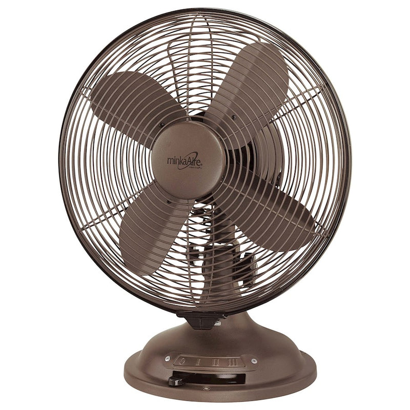 Minka Aire Retro 10in Oscillating Table Fan | Oil Rubbed Bronze Finish | Portable Desk & Bedroom Fan | 14.25 x 11 x 11 in | Model F300-ORB