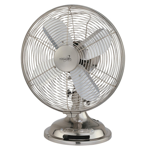 Minka Aire Retro II 12in Table Fan | Brushed Nickel Traditional | Home Office & Bedroom Desk | 12 x 12 x 15 in | Model F310-BN