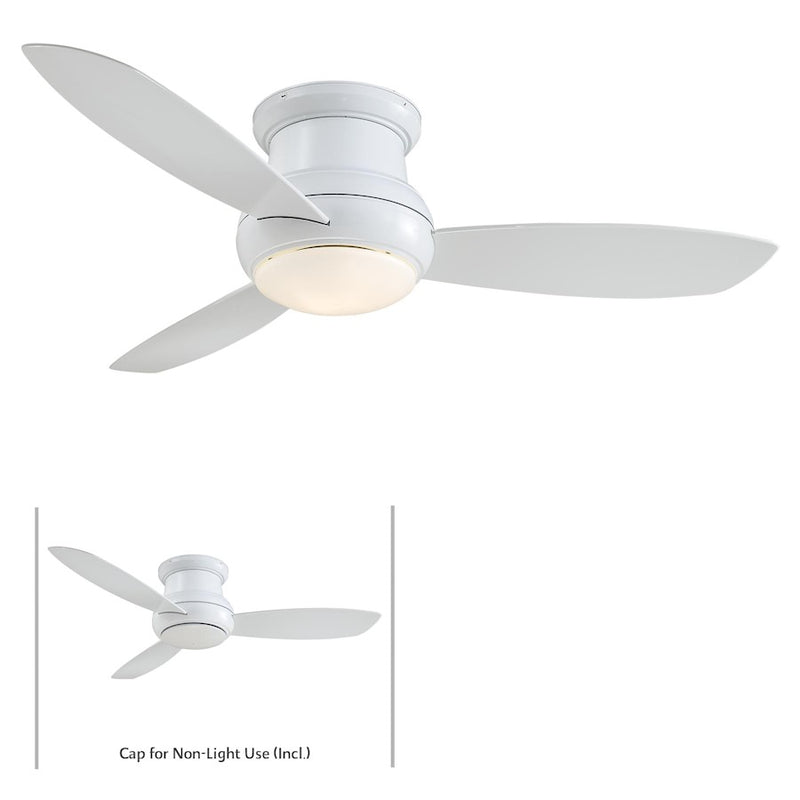 Minka Aire Concept II Wet 52in LED Flush Mount Ceiling Fan | White Traditional | Indoor & Covered Patio | 52 x 52 x 12 in | Model F474L-WH