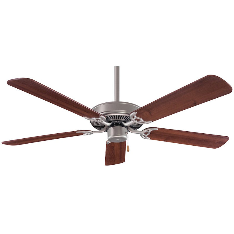 Minka Aire Contractor 52in Ceiling Fan | Traditional Brushed Steel and Dark Walnut | Low Ceiling Bedroom & Living Room | Model F547-BS-DW
