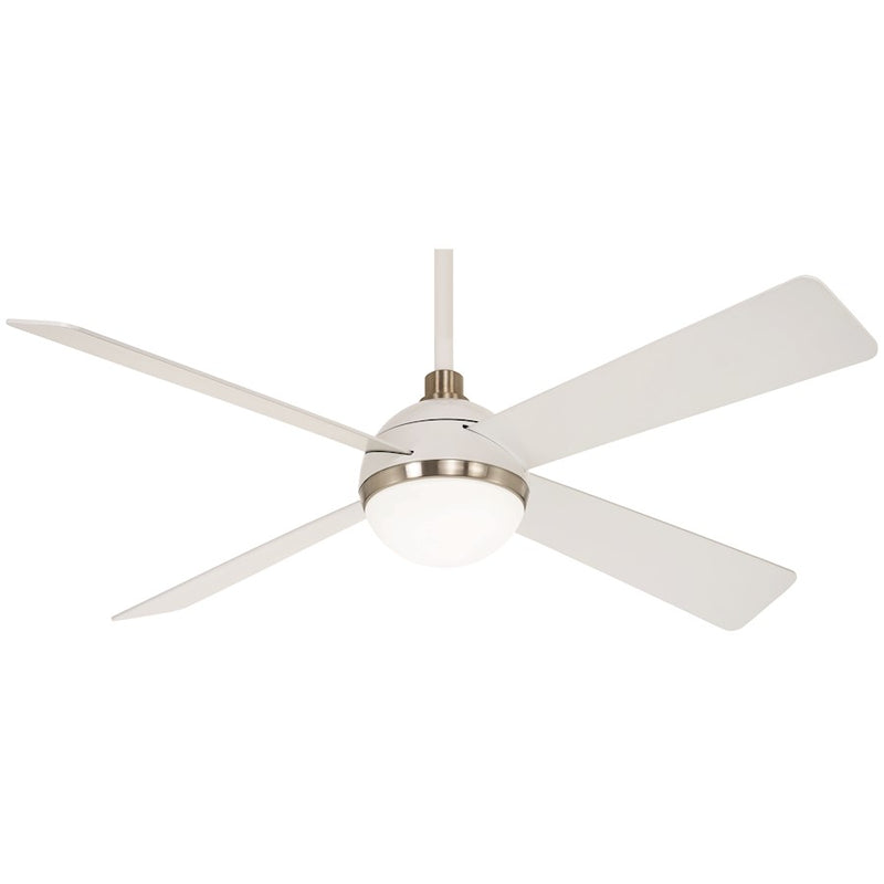 Minka Aire Orb 54in LED Ceiling Fan | Flat White and Brushed Nickel | Transitional Living Room & Bedroom | 54 x 54 x 17 in | Model F623L-WHF-BN