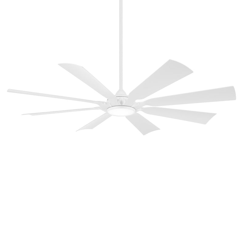 Minka Aire Future 65in 8-Blade Ceiling Fan with LED Light | Modern Flat White and Etched Glass | Covered Patio & Living Room | Model F756L-WHF