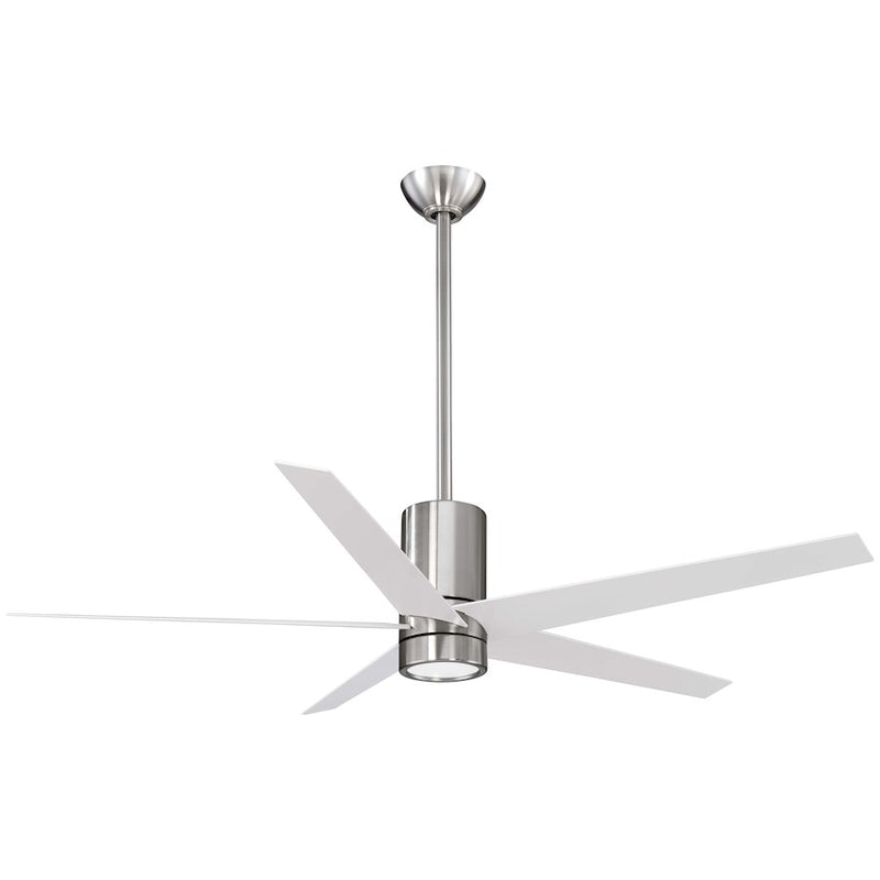 Minka Aire Symbio 56in LED Ceiling Fan | Brushed Nickel and White Contemporary | Living Room & Bedroom | 56 x 56 x 15 in | Model F828-BN-WH