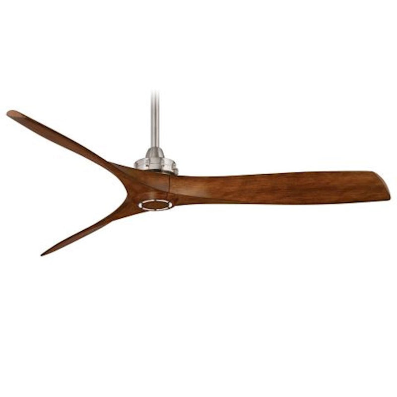 Minka Aire Aviation 60in 3-Blade Ceiling Fan | Contemporary Brushed Nickel and Distressed Koa | Living Room & Bedroom | Model F853-BN-DK