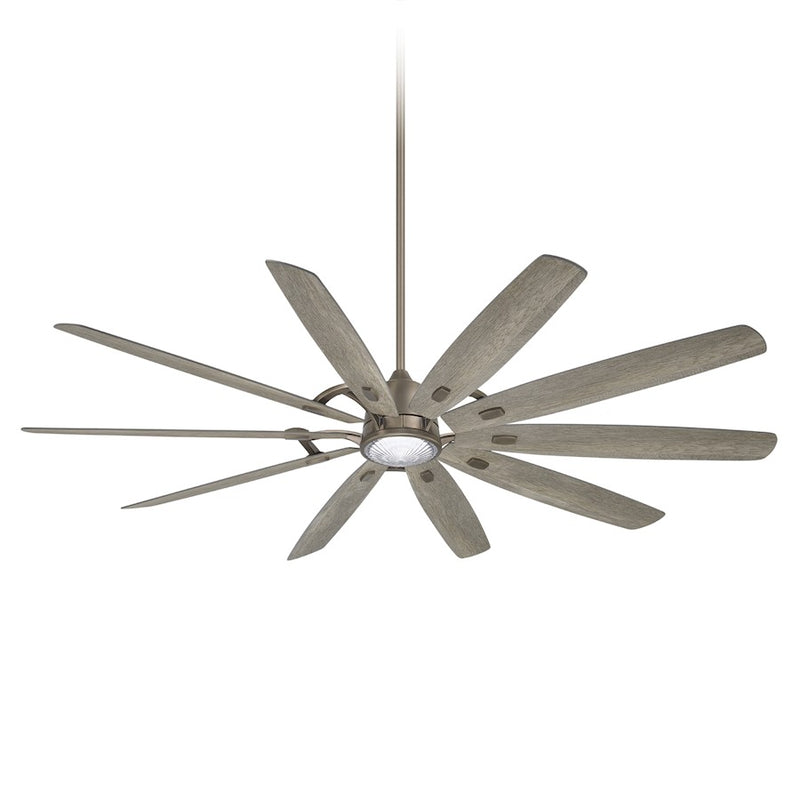 Minka Aire Barn H2O 84in LED Ceiling Fan | Industrial Coal and Clear Ribbed Glass | Covered Patio & Outdoor Room | 84 x 84 x 22 in | Model F865L-CL-SG