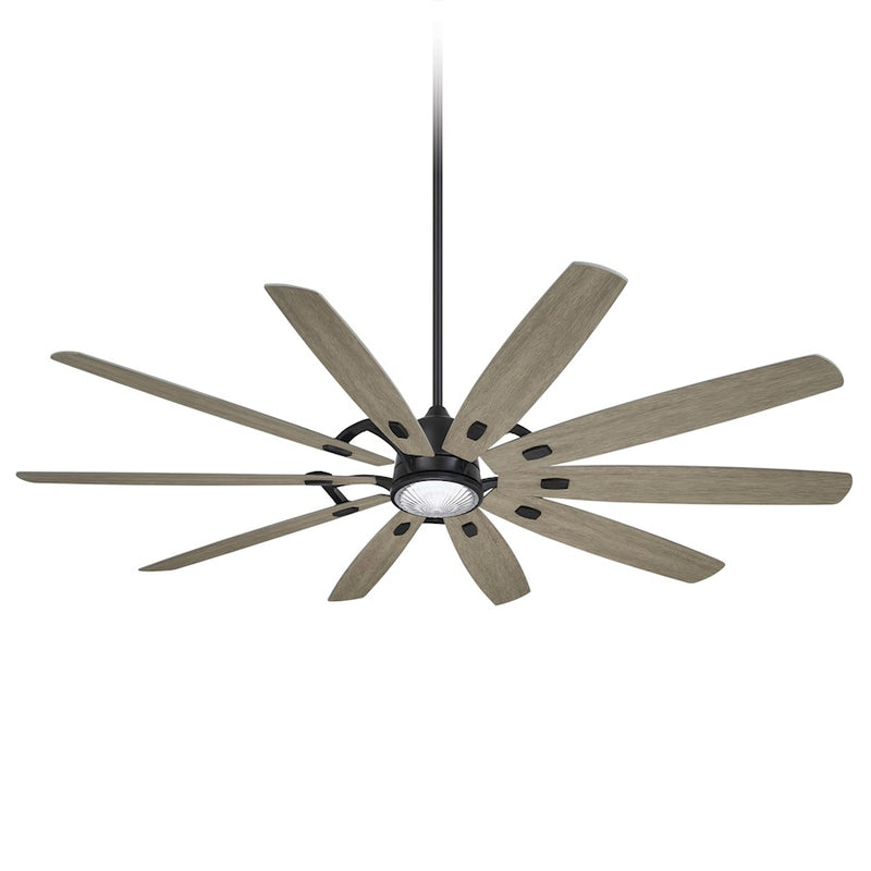 Minka Aire Barn H2O 84in LED Ceiling Fan | Industrial Coal and Clear Ribbed Glass | Covered Patio & Outdoor Room | 84 x 84 x 22 in | Model F865L-CL-SG