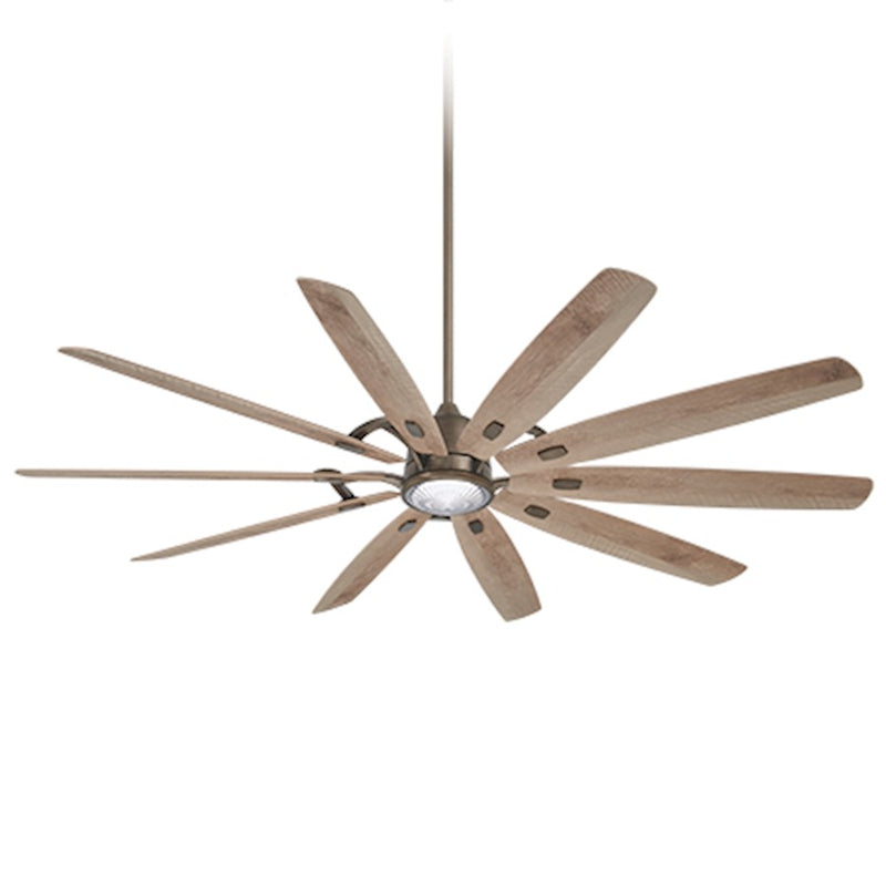 Minka Aire Barn H2O 84in LED Ceiling Fan | Industrial Coal and Clear Ribbed Glass | Covered Patio & Outdoor Room | 84 x 84 x 22 in | Model F865L-CL-SG