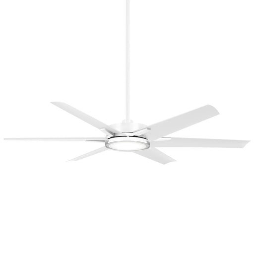 Minka Aire Deco 65in 6-Light Ceiling Fan with LED | Modern Flat White and Clear Acrylic | Covered Patio & Outdoor Living | 13.6 in H | Model F866L-WHF