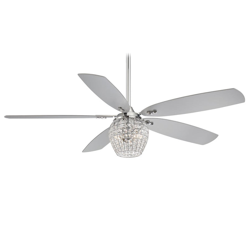 Minka Aire Bling LED 56in Ceiling Fan | Transitional Chrome | Living Room & Bedroom | 56 x 56 x 18 in | Model F902L-CH