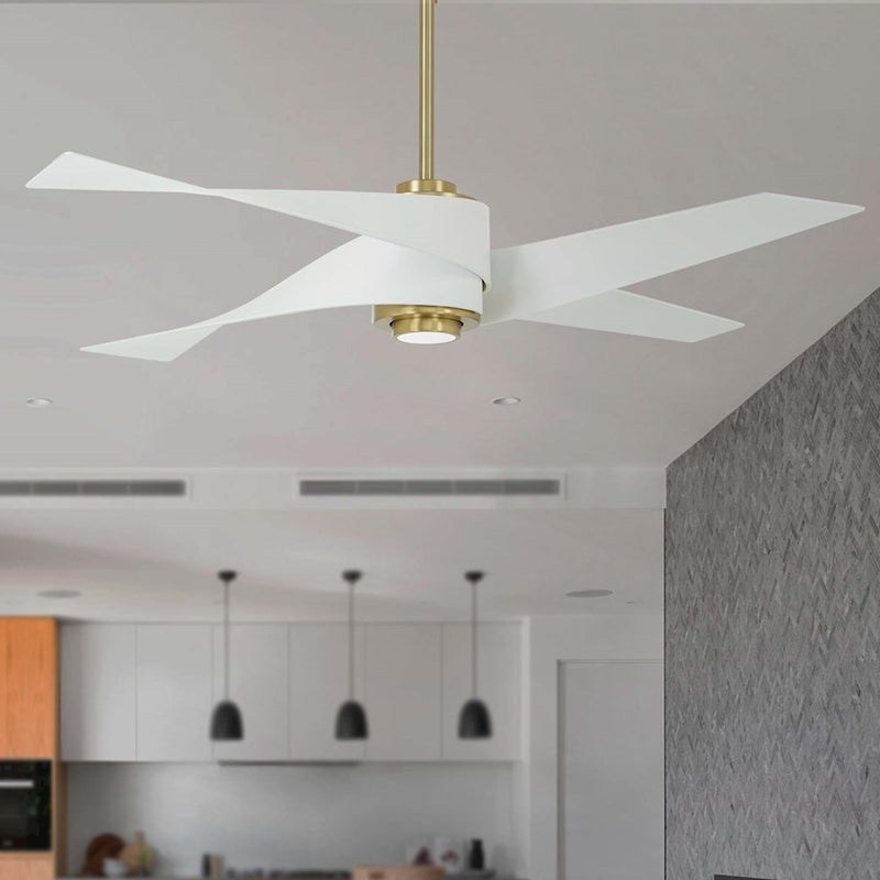 Minka Aire Artemis IV 64in LED Ceiling Fan | Soft Brass and Lens Finish | Living Room & Bedroom | 64 x 64 x 16 in | Model F903L-SBR-WHF