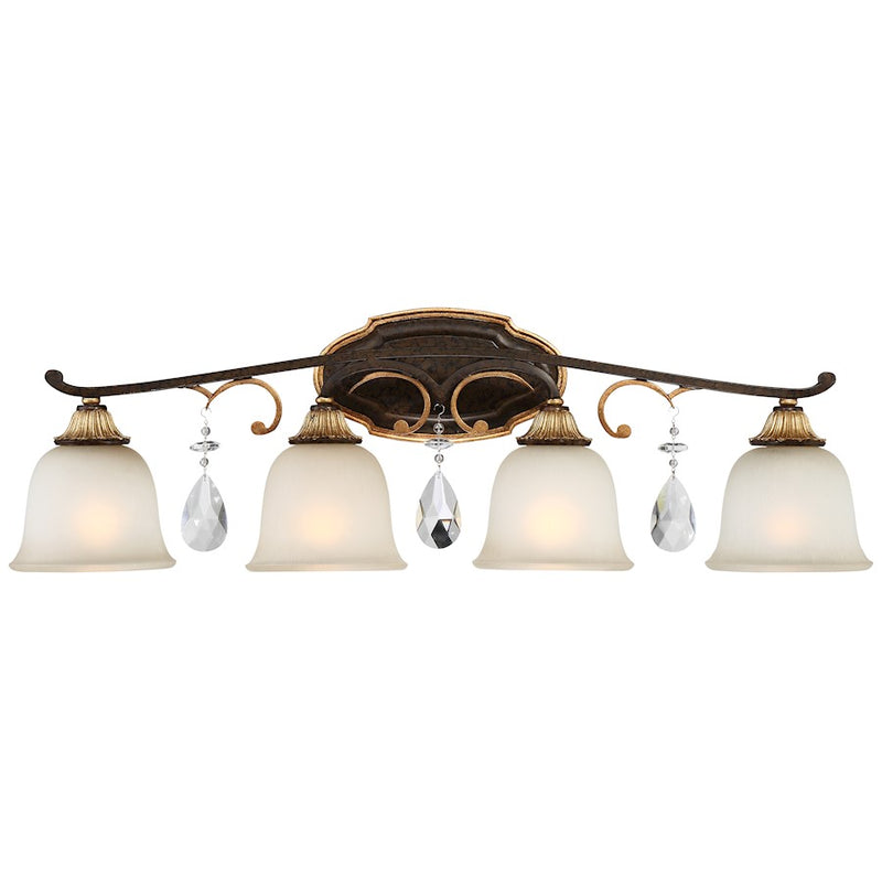 Metropolitan Lighting Chateau Nobles 32in 4-Light Bath Vanity | Traditional Raven Bronze and Sunburst Gold Iron with Crystal | Model N1464-652